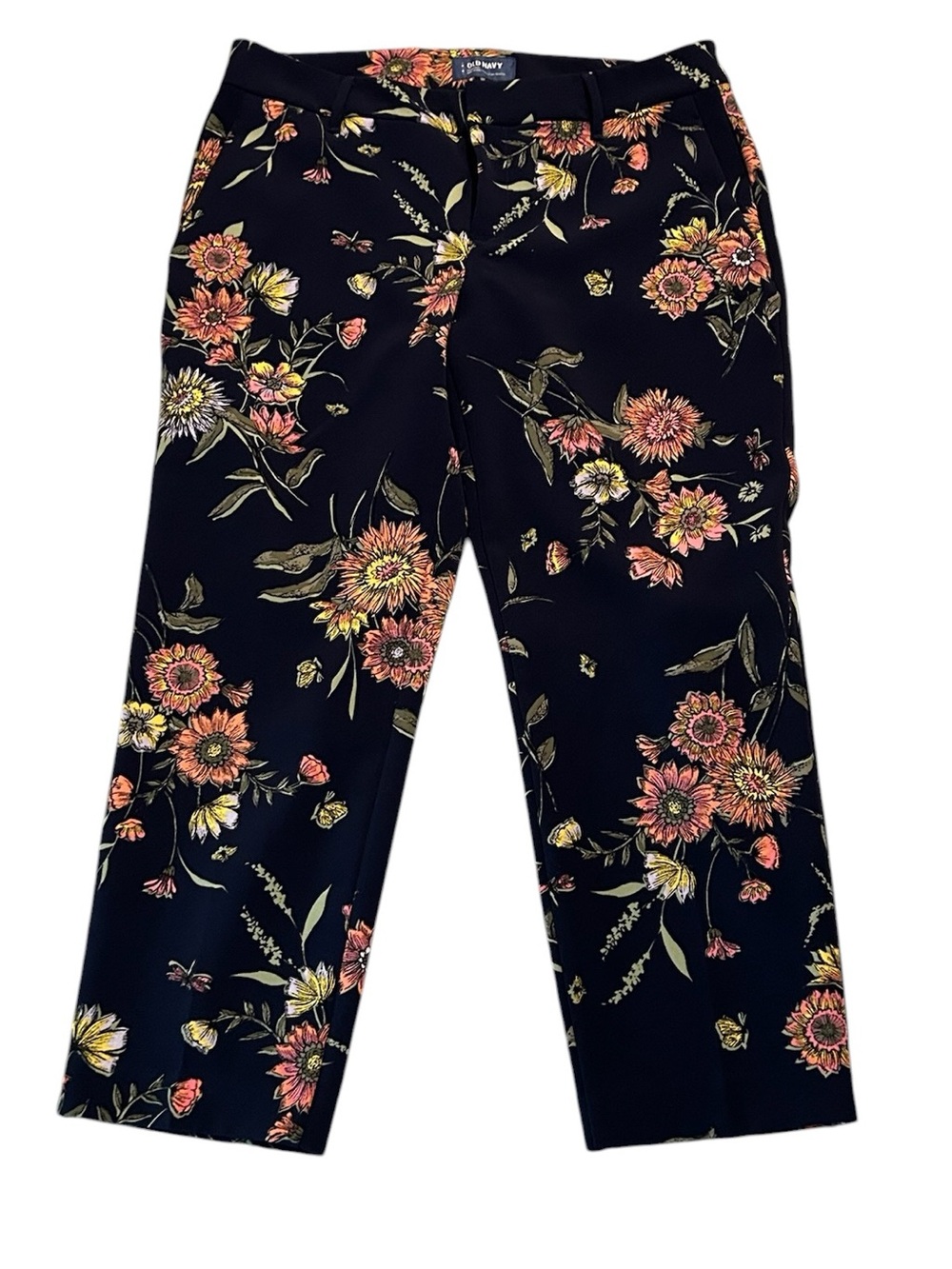 Old Navy Harper Mid Rise Navy with Yellow & Coral Floral Design